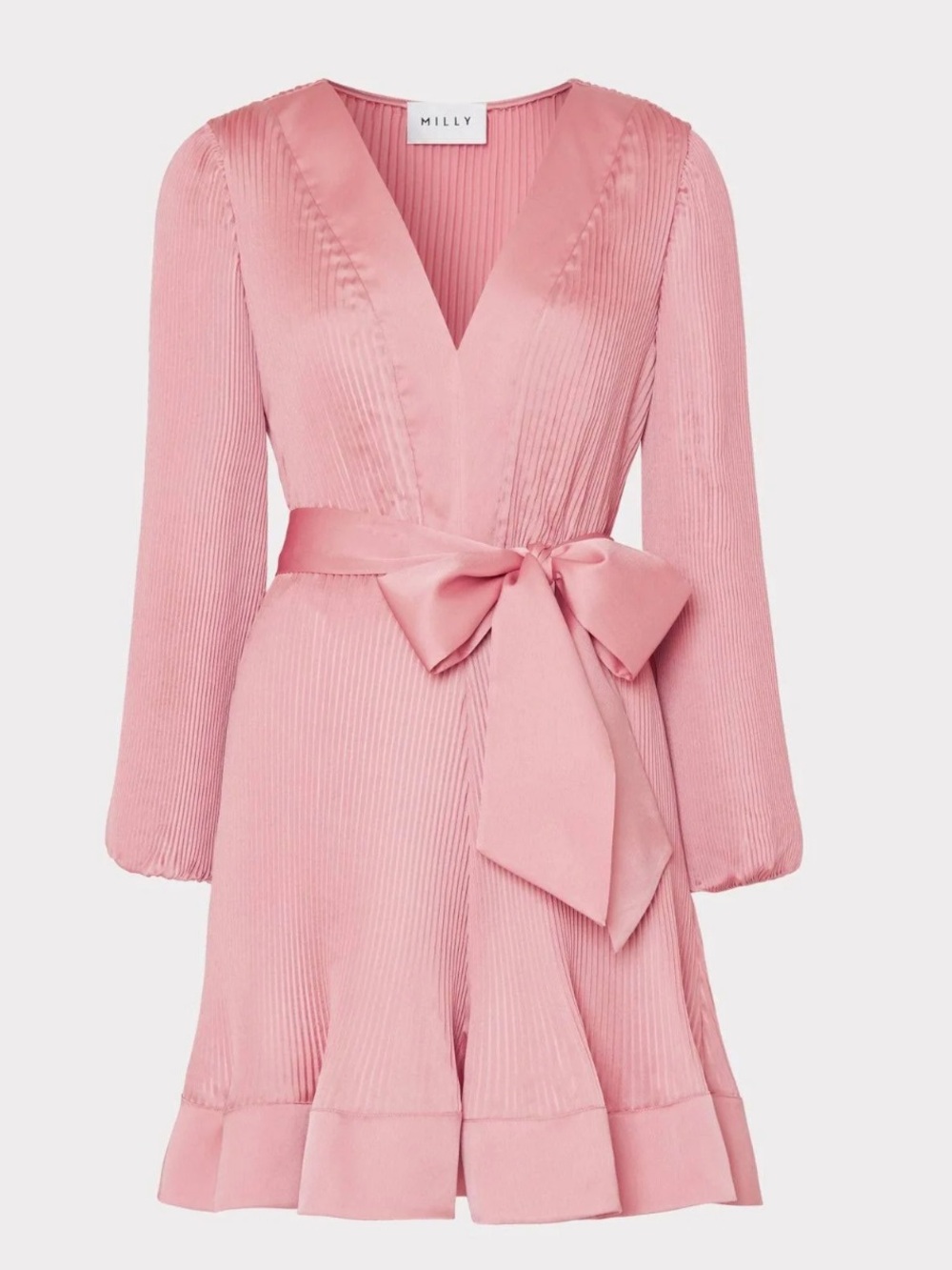 Milly Liv Satin Pink Pleated Wrap Dress Size 8